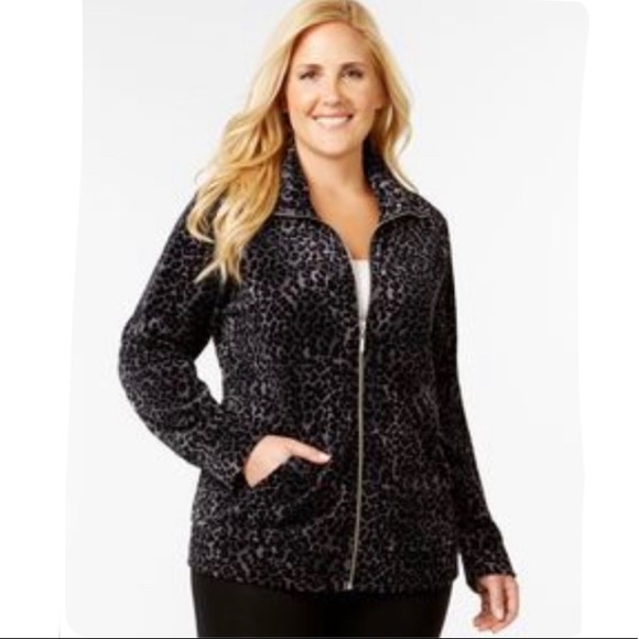 Style & Co. Jackets & Blazers - Style & Co Black & Gray Animal Print Velour Jacket Size Large NEW